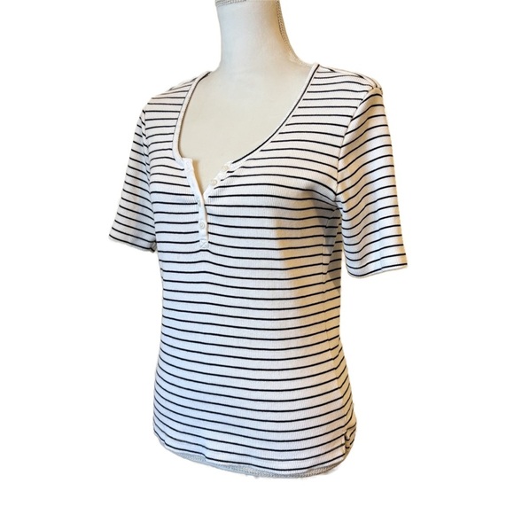 PACT Organic Cotton Favorite Rib Henley Short Sleeve Top Large - Picture 8 of 12